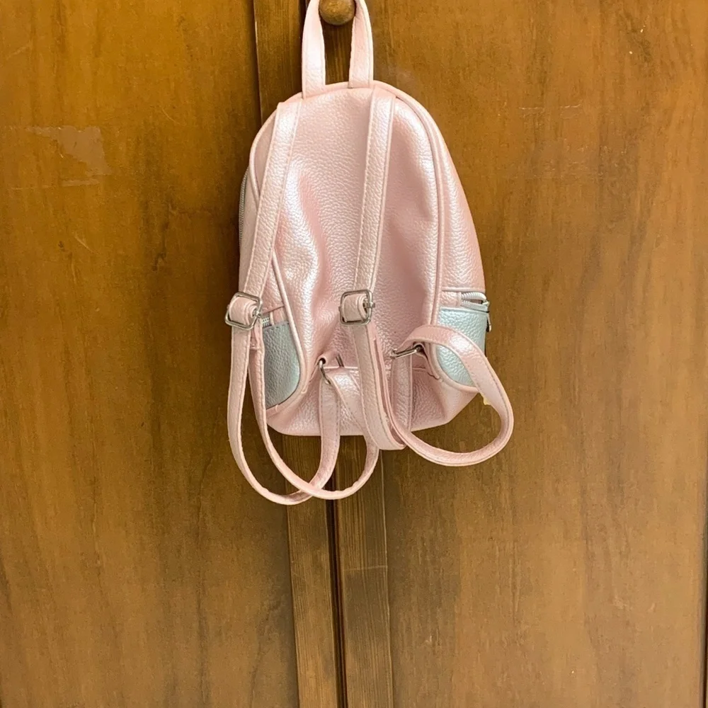 Justice pebble studded pink grey mini backpack top zip + outer zip pocket